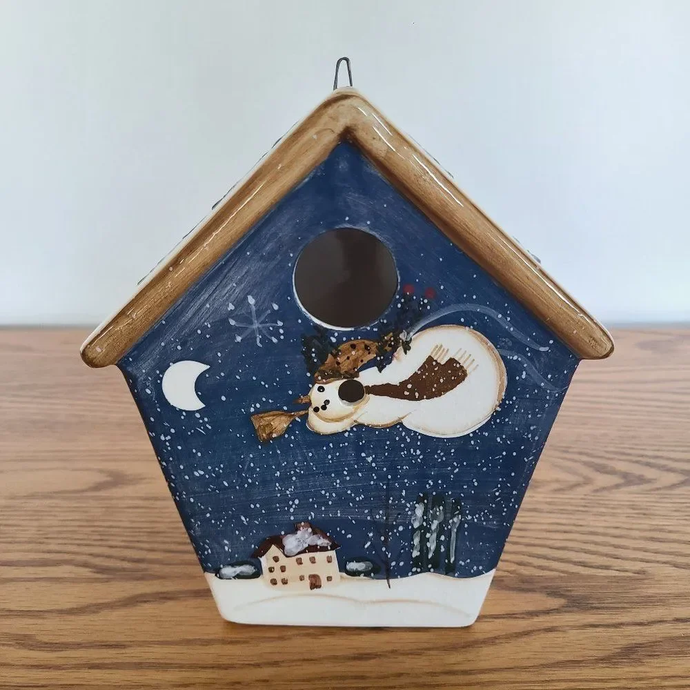 Vintage Ceramic Porcelain Holiday Indoor Outdoor Snowman Birdhouse 4 Bird Lovers